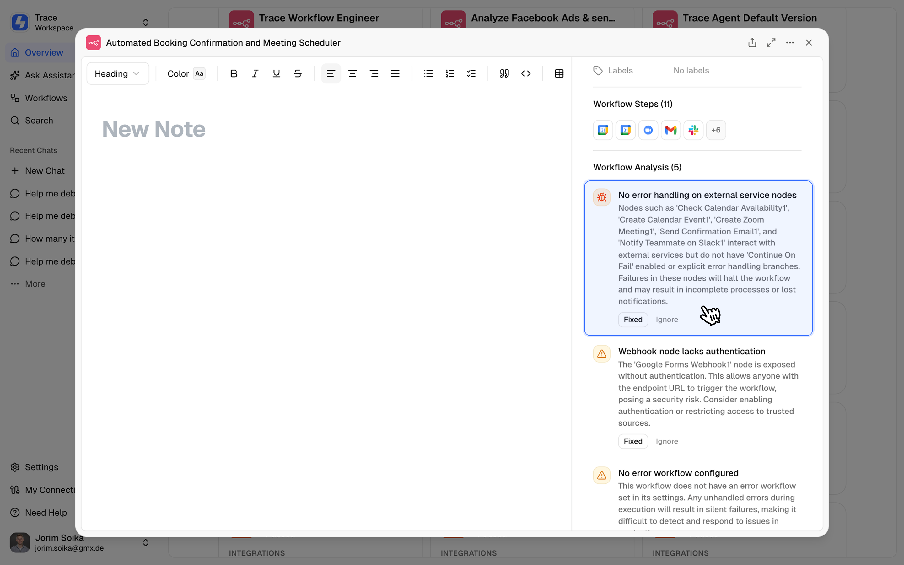 Analysis interface preview